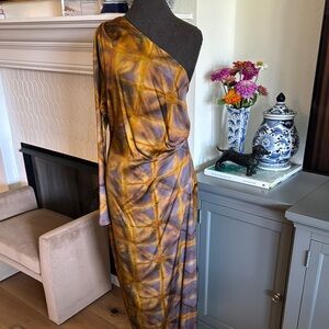 Zara One Shoulder Dress in Gold and Purple